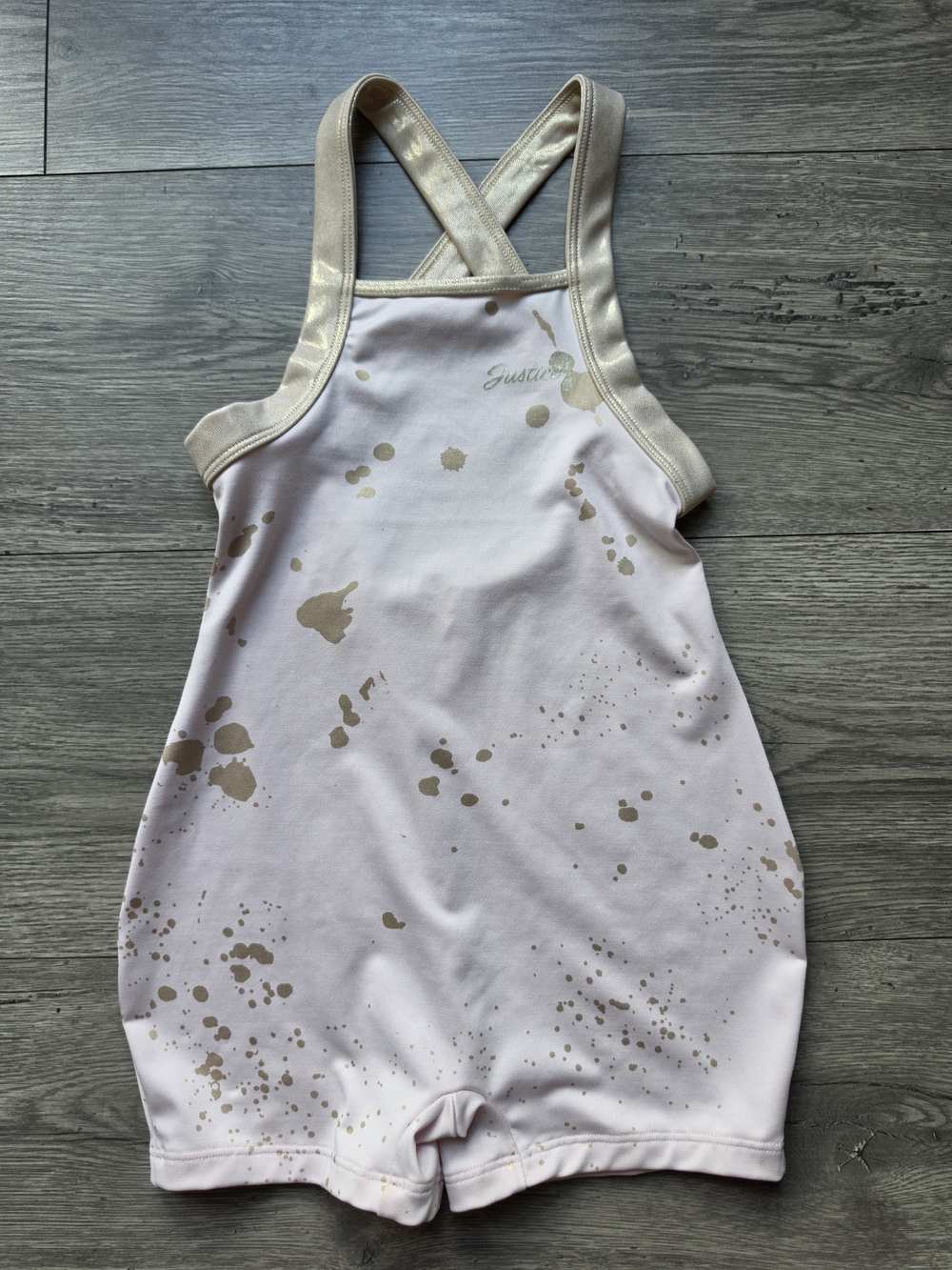 light pink Justice girls' dance and gymnastics biketard Size S 7/8